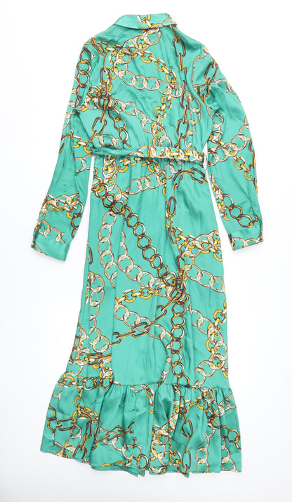 Dunnes Women's Green Collared Shirt Dress Size 8