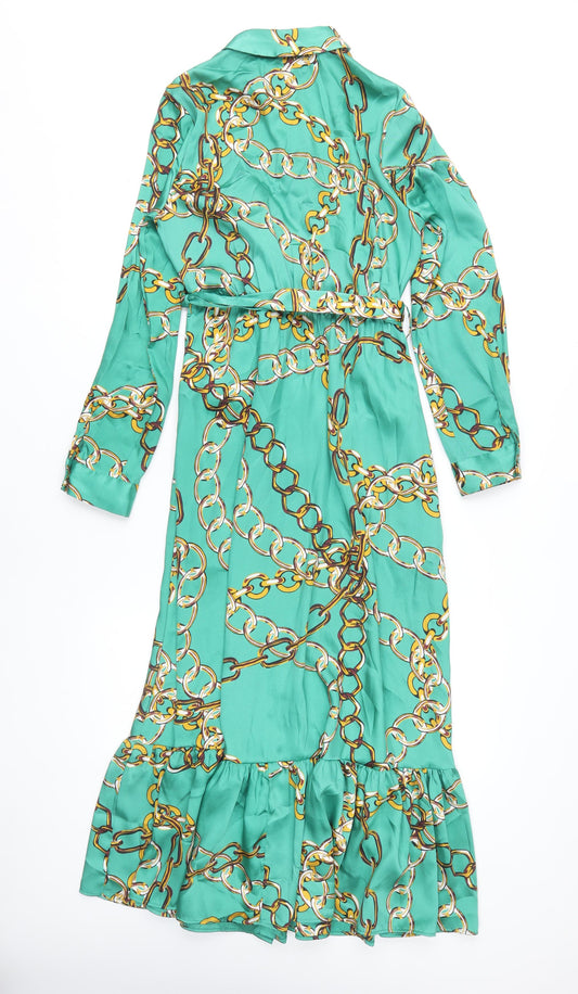 Dunnes Women's Green Collared Shirt Dress Size 8