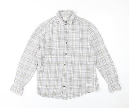 River Island Men's Grey Plaid Button-Up Shirt M