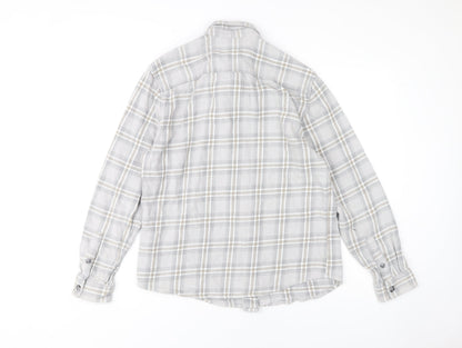 River Island Men's Grey Plaid Button-Up Shirt M