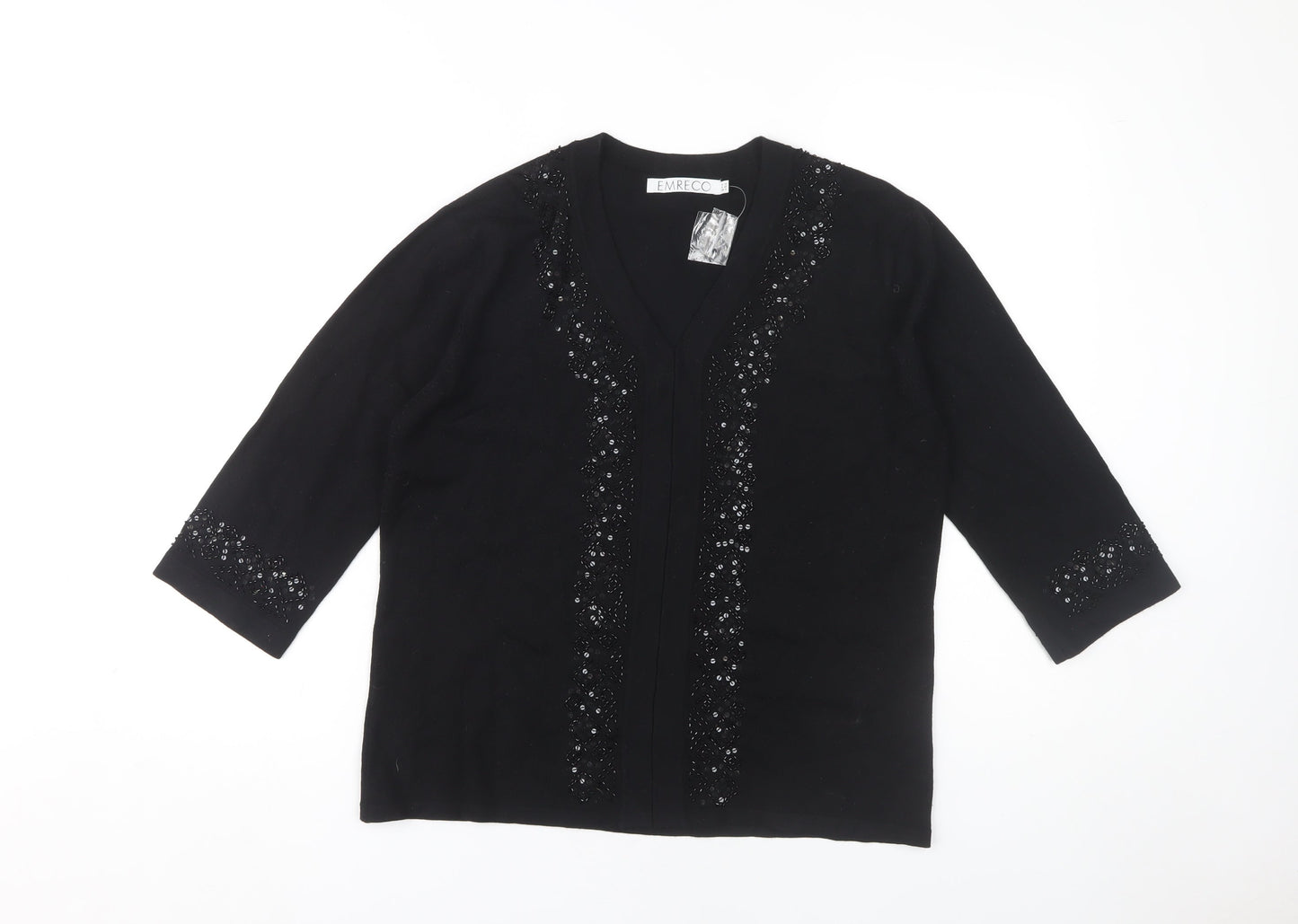 Womens UK Size 14 Emreco Black Cardigan Jumper