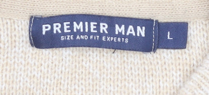 Premier Man Men's Beige Full Zip Cardigan, L, Geometric Knit