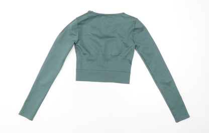 PrettyLittleThing Women's Green Cropped Long Sleeve Top
