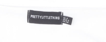 Womens UK Size 6 PRETTYLITTLETHING White Cropped T-Shirt