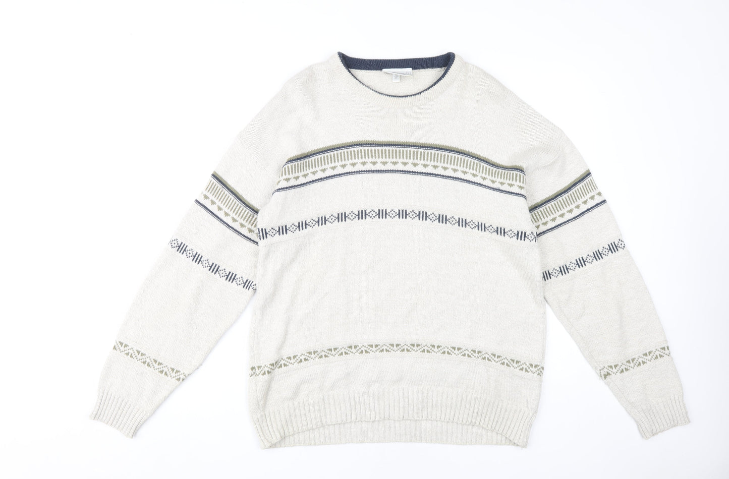 Greenwoods Men's Ivory Pullover Jumper L - Geometric Knit
