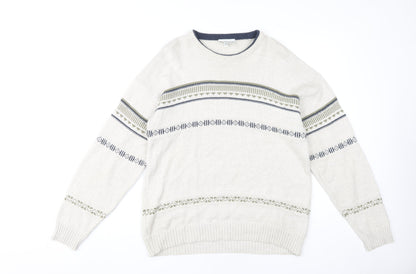 Greenwoods Men's Ivory Pullover Jumper L - Geometric Knit