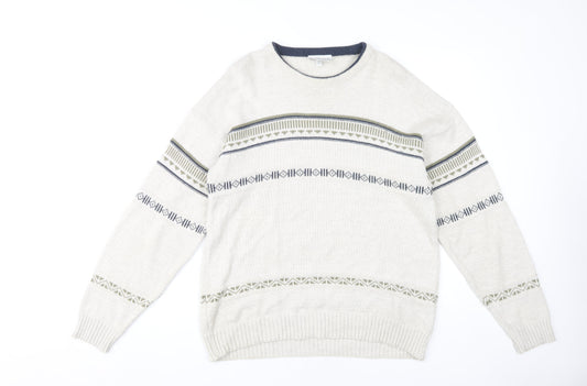 Greenwoods Men's Ivory Pullover Jumper L - Geometric Knit