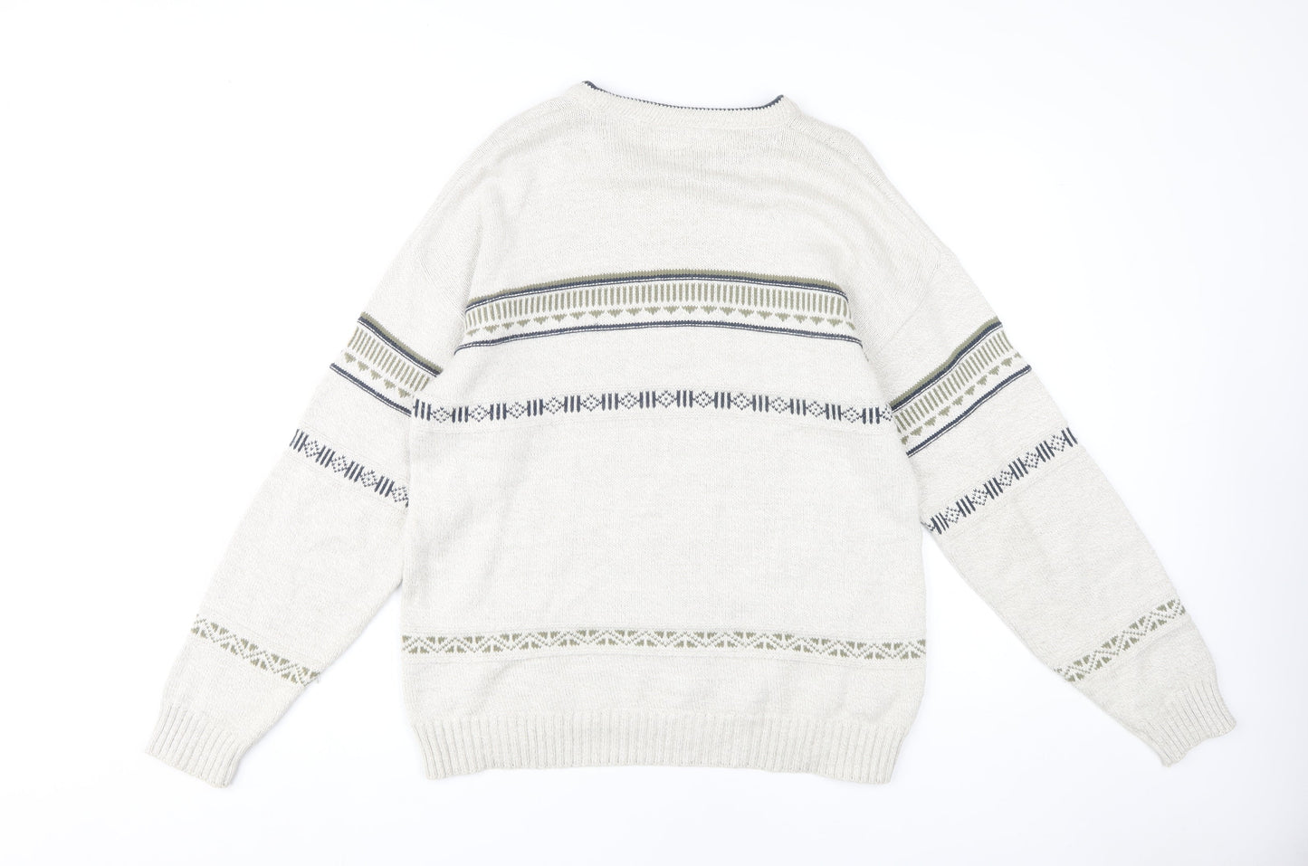 Greenwoods Men's Ivory Pullover Jumper L - Geometric Knit