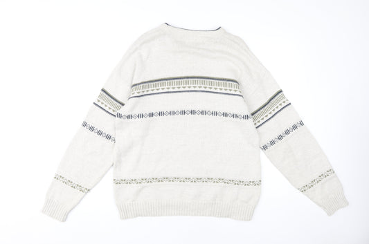 Greenwoods Men's Ivory Pullover Jumper L - Geometric Knit