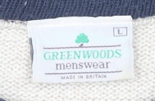 Greenwoods Men's Ivory Pullover Jumper L - Geometric Knit