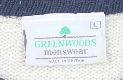 Greenwoods Men's Ivory Pullover Jumper L - Geometric Knit