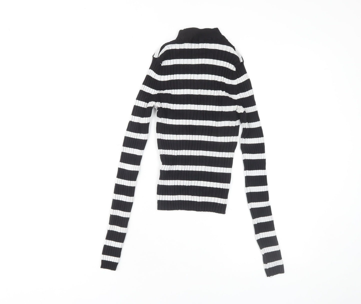 Bershka Women's Black Striped Jersey Mock Neck Top M