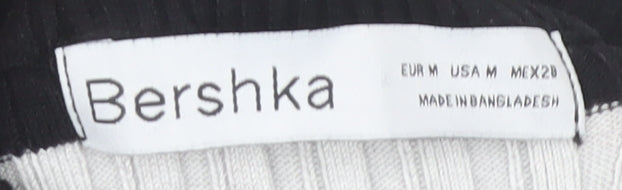 Bershka Women's Black Striped Jersey Mock Neck Top M