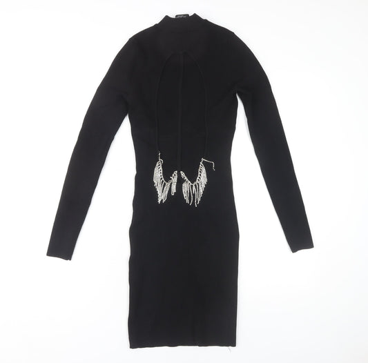 Bershka Women's Black Dress S - Rhinestone Party Wear