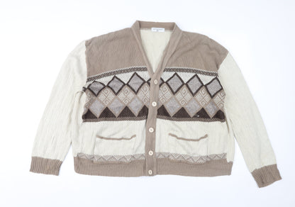 Bellisimo Men's Beige XL Argyle Cardigan
