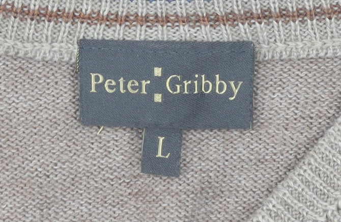 Peter Gribby Men's Beige L Pullover V-Neck Jumper