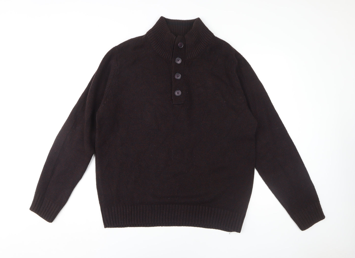 Marks and Spencer Men's Brown Henley Jumper - Large