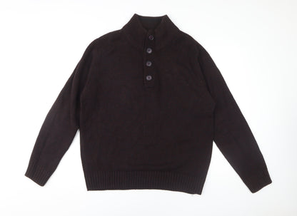 Marks and Spencer Men's Brown Henley Jumper - Large