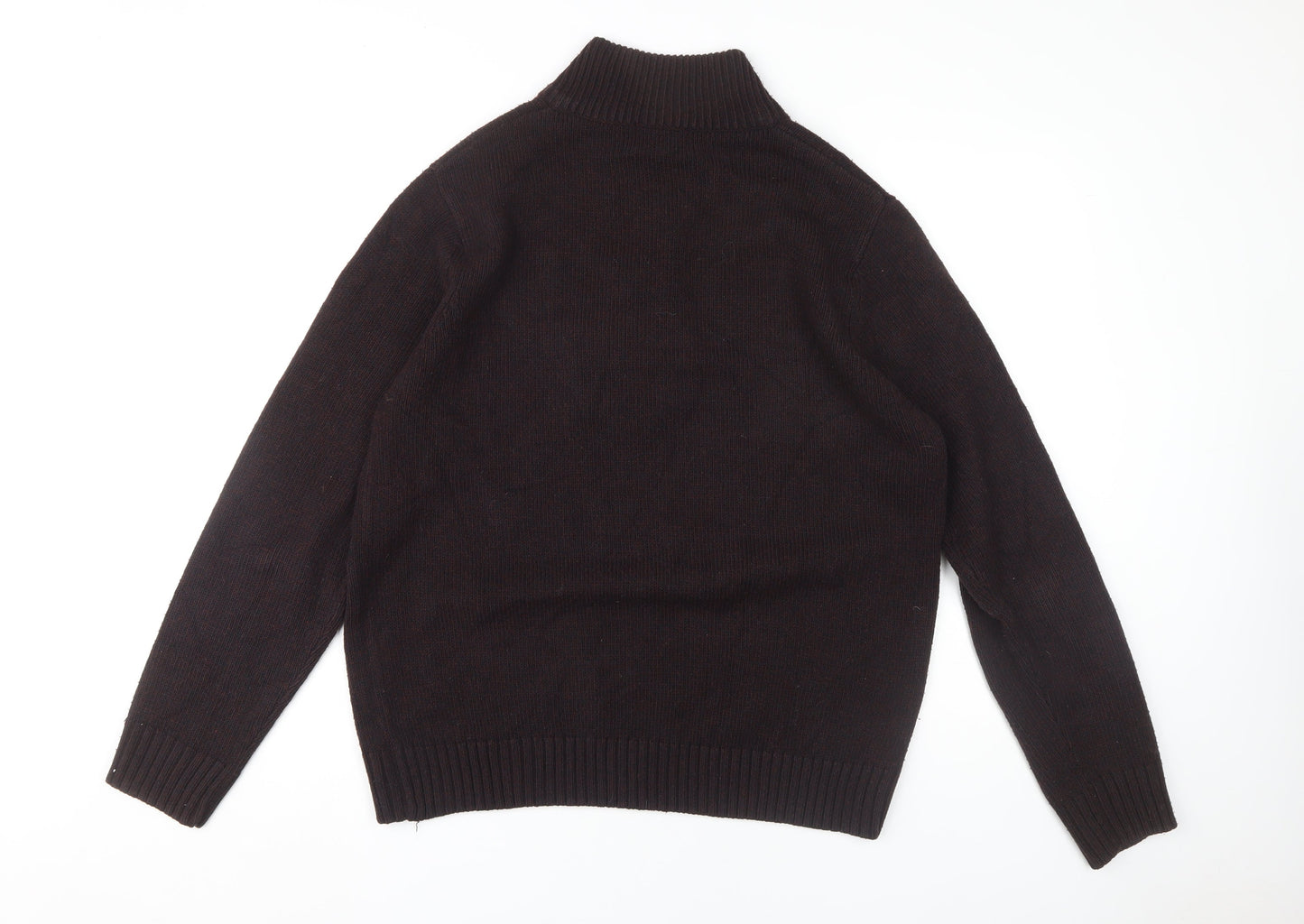 Marks and Spencer Men's Brown Henley Jumper - Large