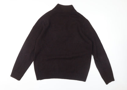 Marks and Spencer Men's Brown Henley Jumper - Large