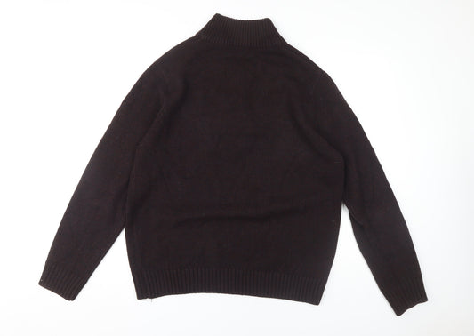 Marks and Spencer Men's Brown Henley Jumper - Large