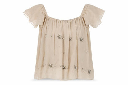 TFNC London Beige Beaded Blouse, Women’s Size 2