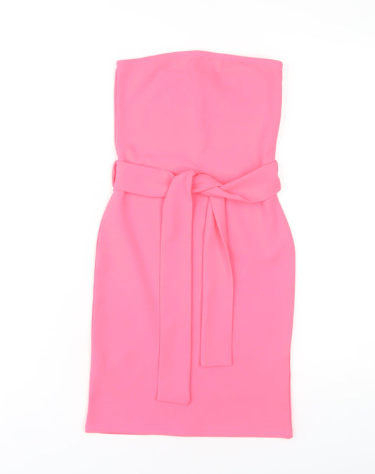 PrettyLittleThing Pink Bodycon Strapless Dress, Size 6