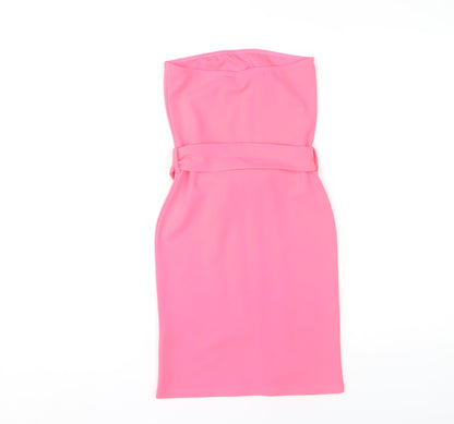 PrettyLittleThing Pink Bodycon Strapless Dress, Size 6