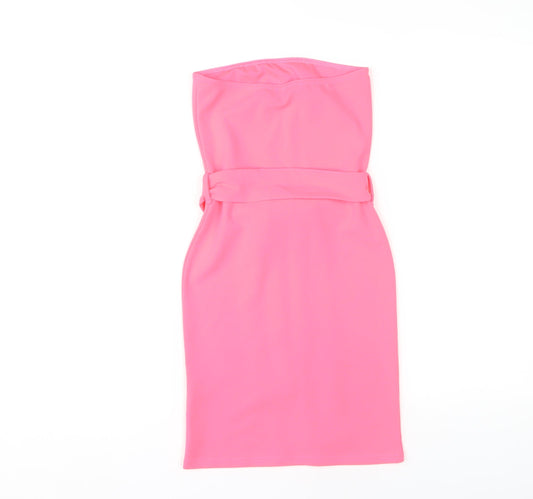PrettyLittleThing Pink Bodycon Strapless Dress, Size 6
