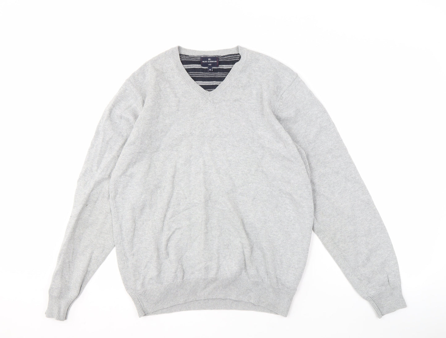 Marks and Spencer Men’s Grey V-Neck Cotton Pullover Jumper