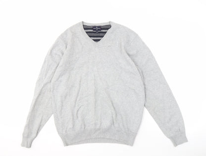 Marks and Spencer Men’s Grey V-Neck Cotton Pullover Jumper