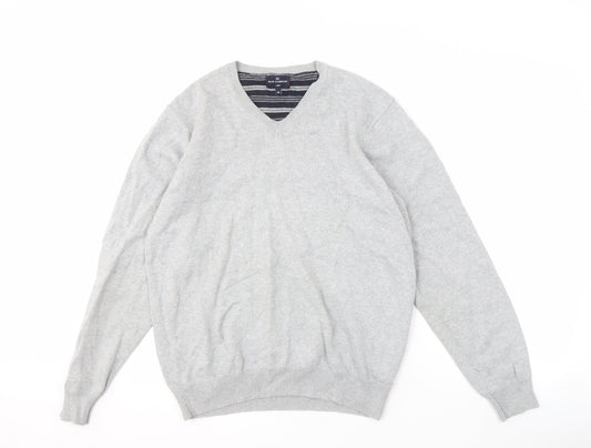 Marks and Spencer Men’s Grey V-Neck Cotton Pullover Jumper