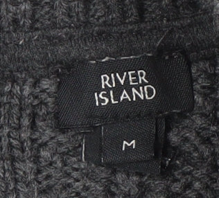 River Island Men's Grey High Neck Cable-Knit Jumper M