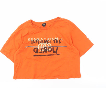 Womens UK Size 12 River Island Orange Cropped T-Shirt