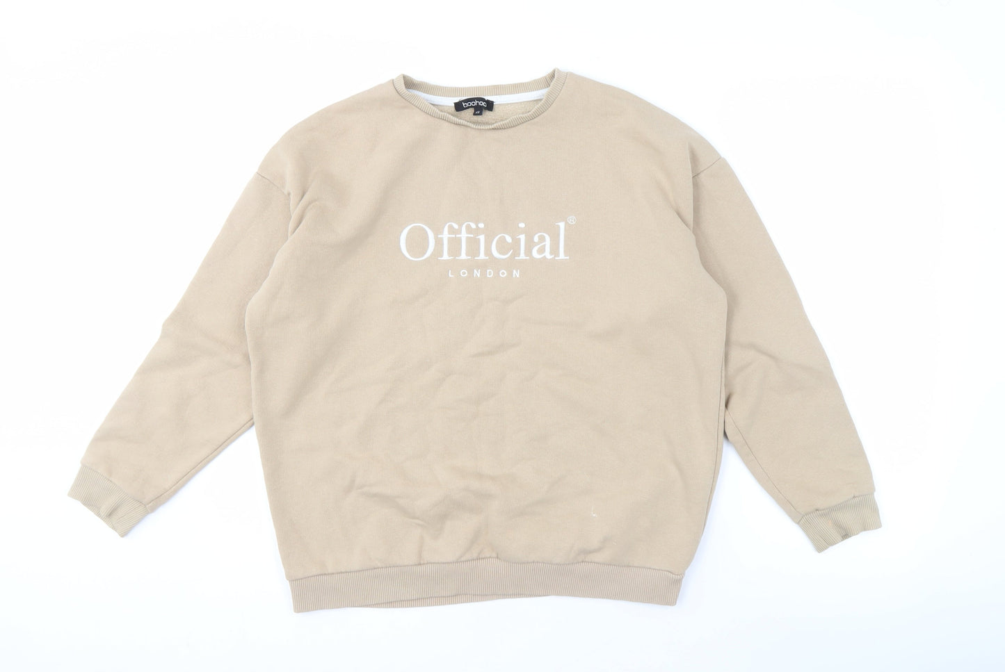 Boohoo Women's Beige Logo Sweatshirt XS Pullover Casual