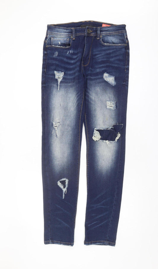 Voi Men's Blue Slim Fit Distressed Skinny Jeans