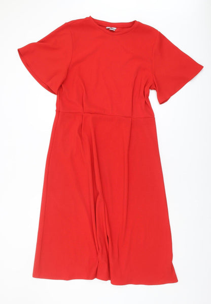 H&M Women's Red Midi Dress L - Casual Crew Neck
