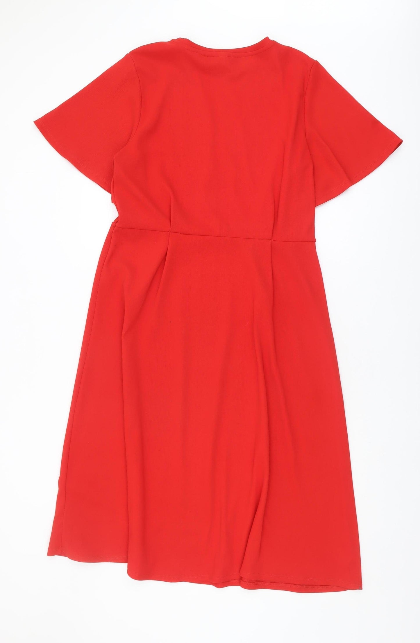 H&M Women's Red Midi Dress L - Casual Crew Neck