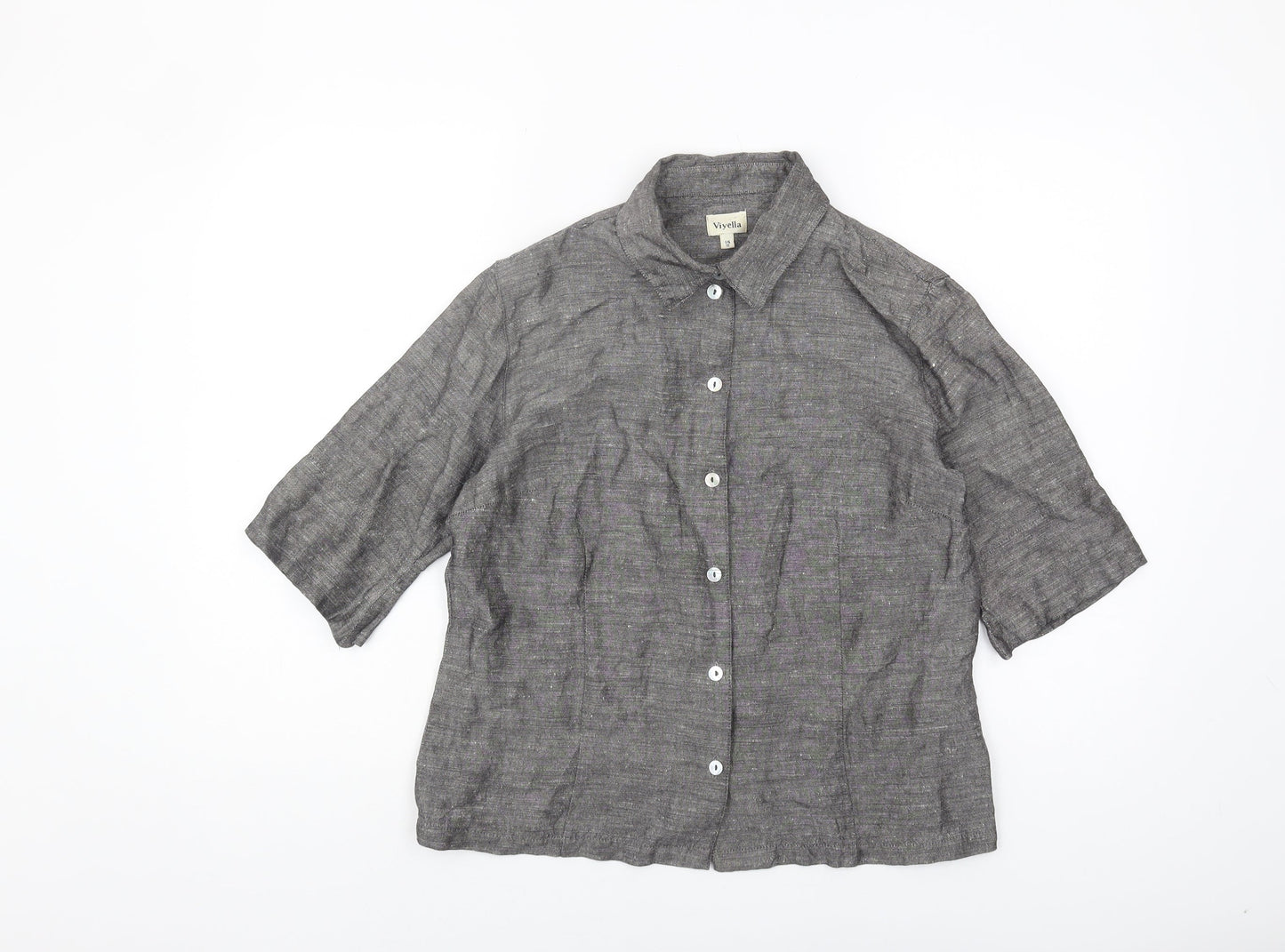 Womens UK Size 12 Viyella Grey Basic Button-Up