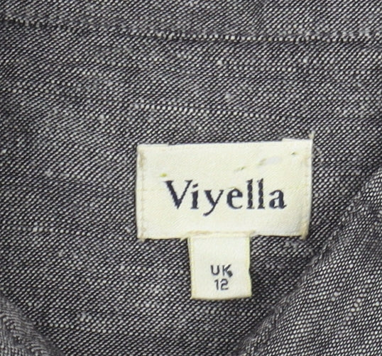 Womens UK Size 12 Viyella Grey Basic Button-Up
