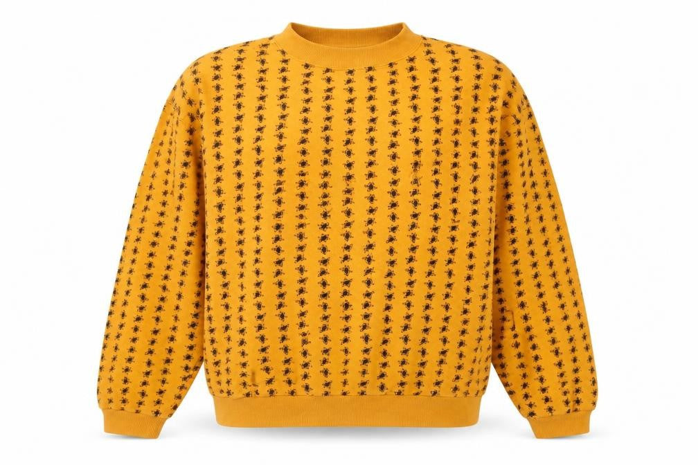Front view of Rush unisex yellow print sweatshirt l casual