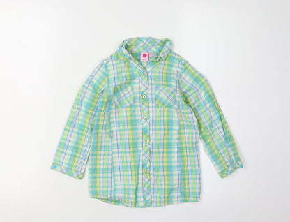 Juniors Girls Green Blue Plaid Button-Up Shirt 3-4 Years