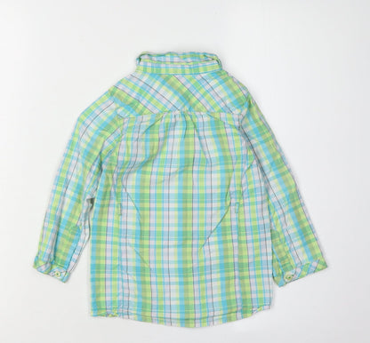 Juniors Girls Green Blue Plaid Button-Up Shirt 3-4 Years