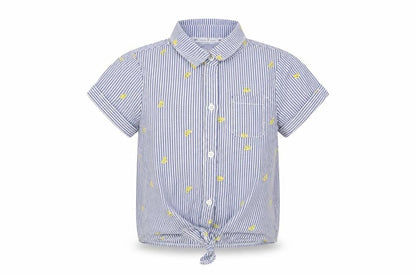 Front view of Jasper Conran girls’ blue striped button-up shirt 8 years