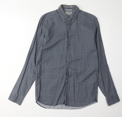 Ted Baker Men's Blue Geometric Shirt, Size M, Long Sleeve
