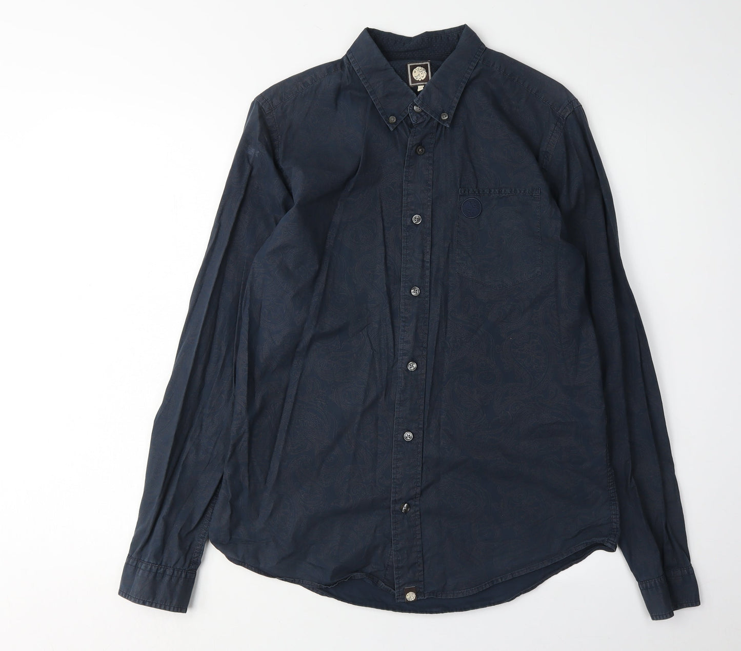 Per Gots Men's Blue Paisley Shirt, S, Button-Up