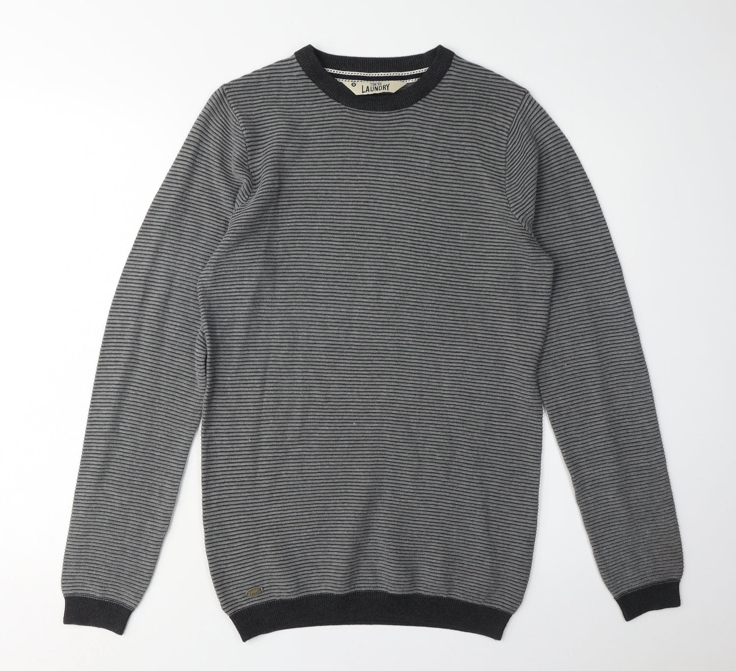 Tokyo Laundry Men's Grey Striped Pullover Jumper