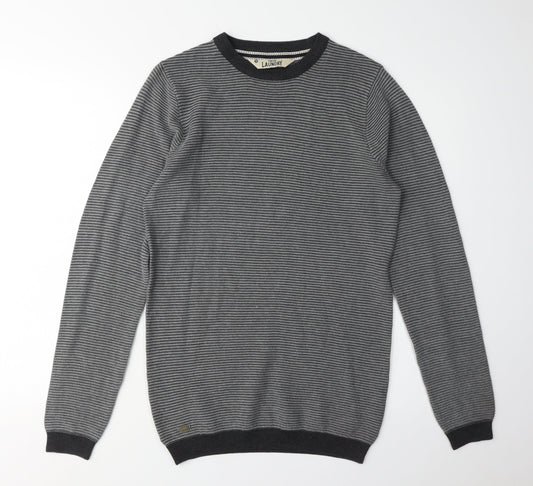 Tokyo Laundry Men's Grey Striped Pullover Jumper