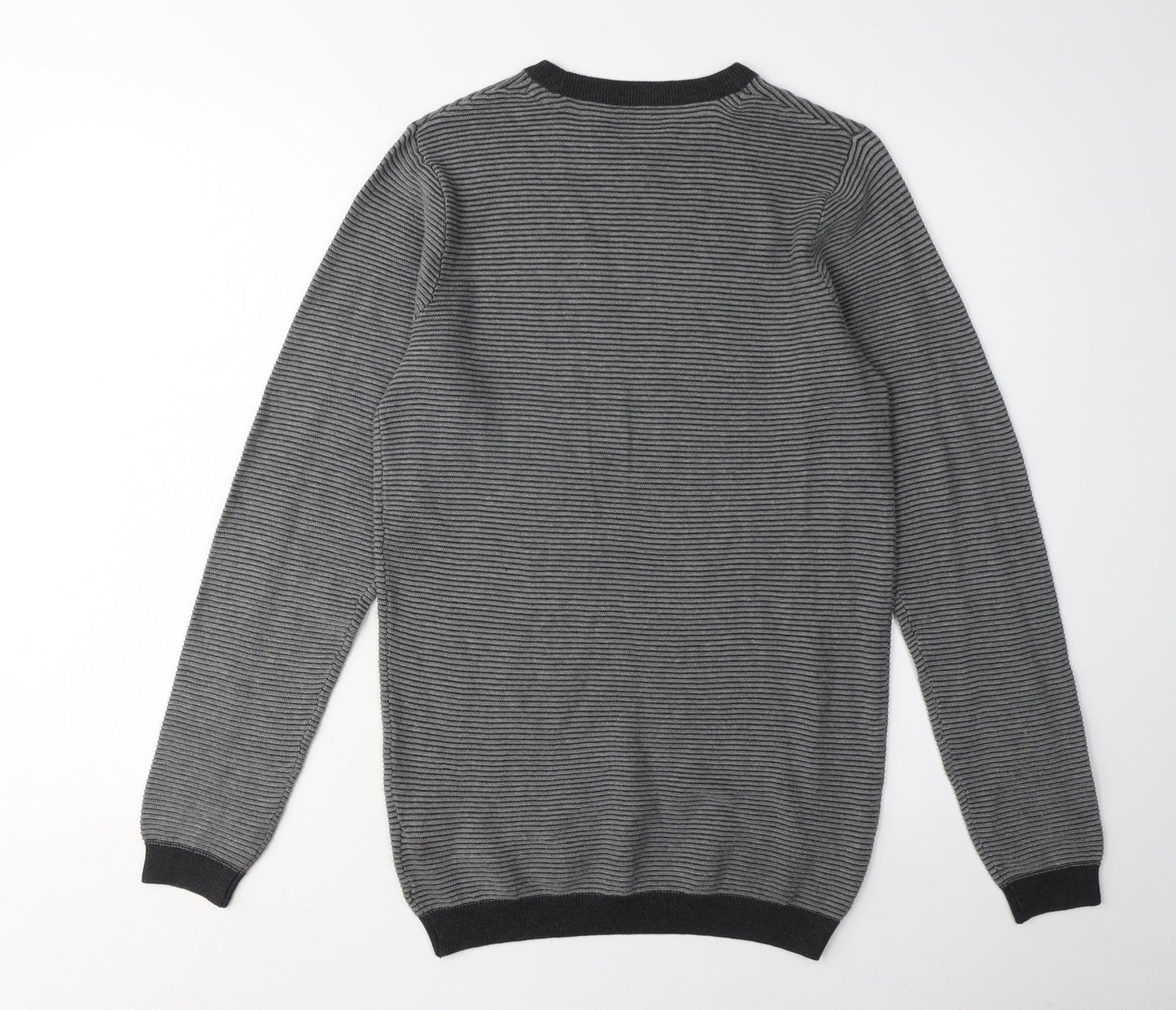 Tokyo Laundry Men's Grey Striped Pullover Jumper