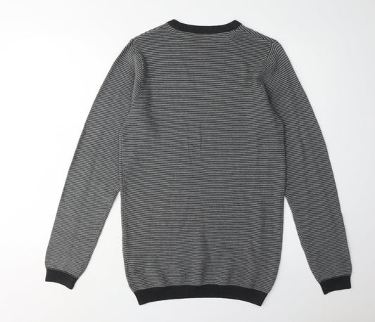Tokyo Laundry Men's Grey Striped Pullover Jumper